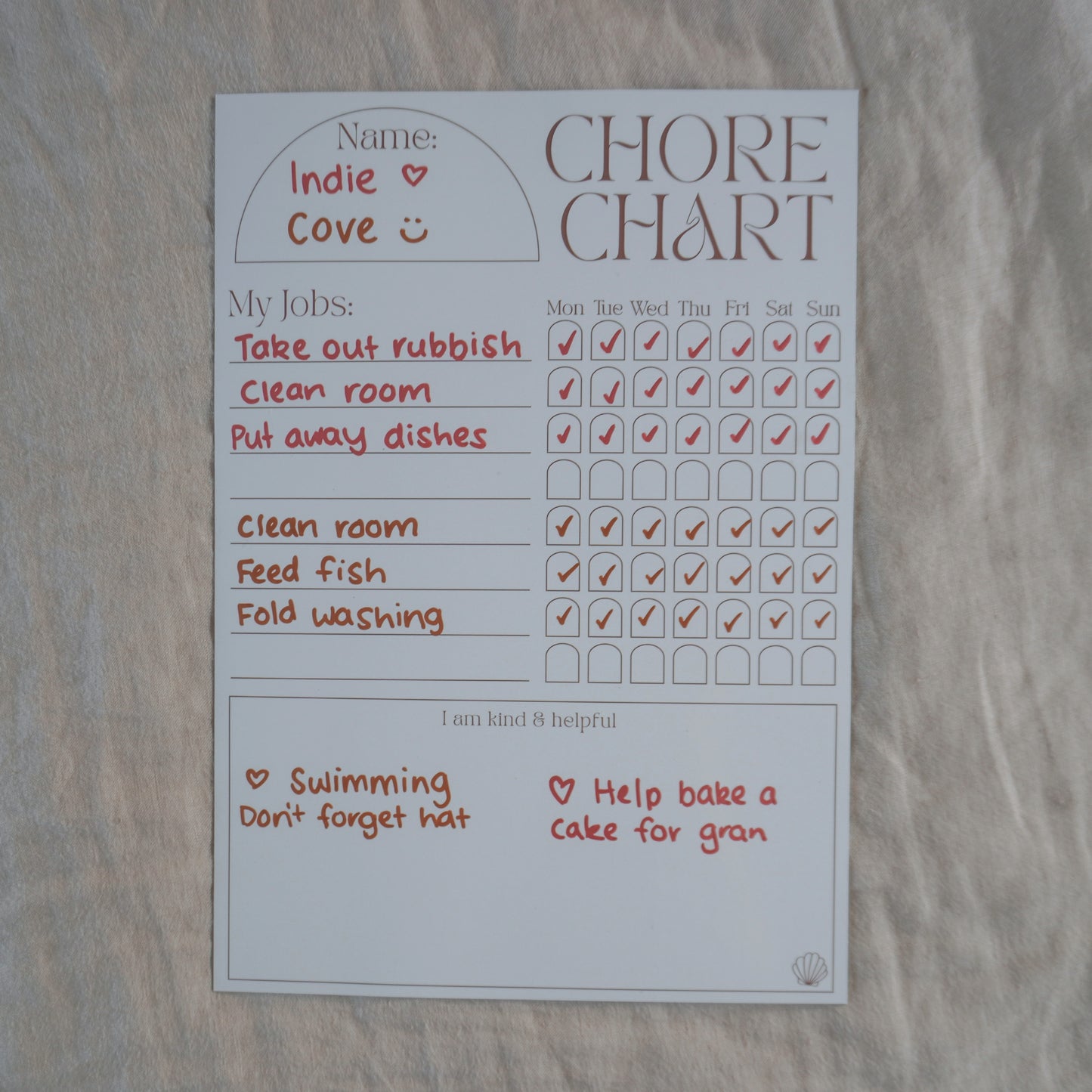 Coconut Chore Chart