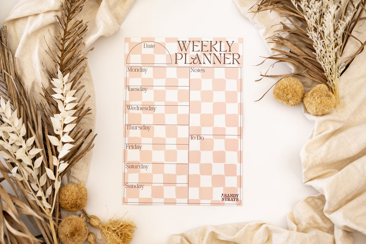 Peach Checkers Weekly Planner