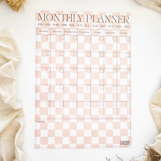 Peach Checkers Vertical Monthly Planner