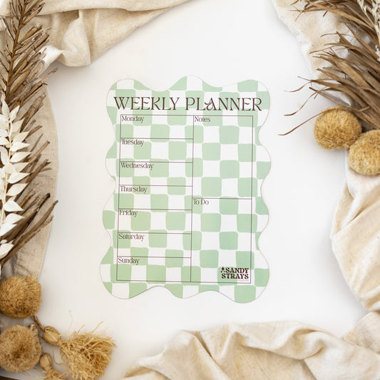 Sage Checkers Wavy Weekly Planner