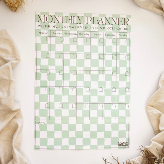Sage Checkers Vertical Monthly Planner