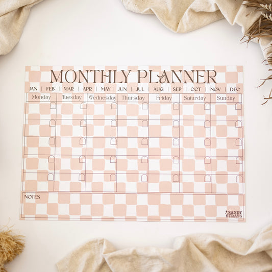 Peach Checkers Monthly Planner